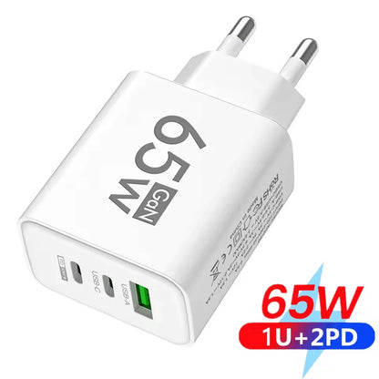 65W GaN USB-laddare 3-port Type C snabbladdning EU/US/KR-kontakt väggladdare för iPhone Samsung Xiaomi QC3.0 telefonladdare adapter