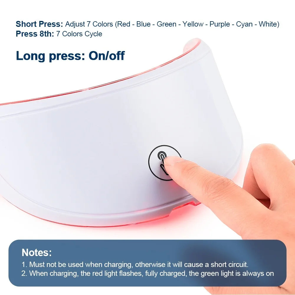 Máscara facial LED de 7 colores con terapia de luz roja para cuello para reafirmar la piel, lifting, antienvejecimiento, bio-luz, belleza, blanqueamiento en casa