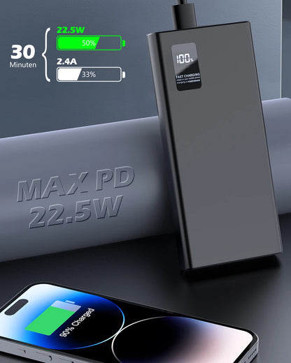 Power Bank 12000mAh z wejściem i wyjściem USB-C, szybkie ładowanie