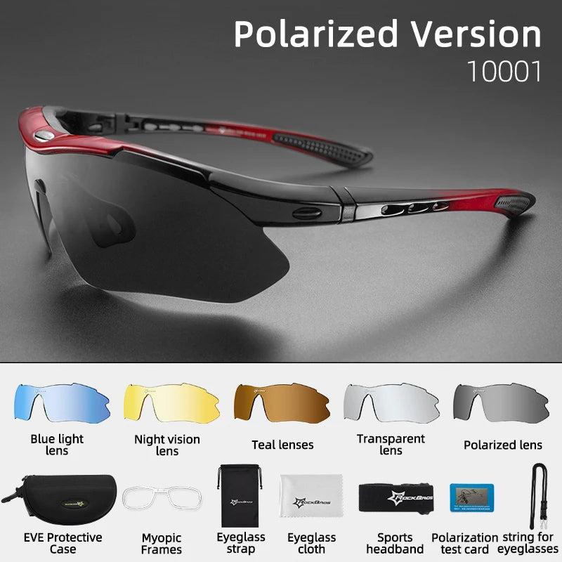 Gafas de ciclismo polarizadas ROCKBROS para hombre, gafas deportivas para carretera, MTB, bicicleta de montaña, protección ocular, 5 lentes