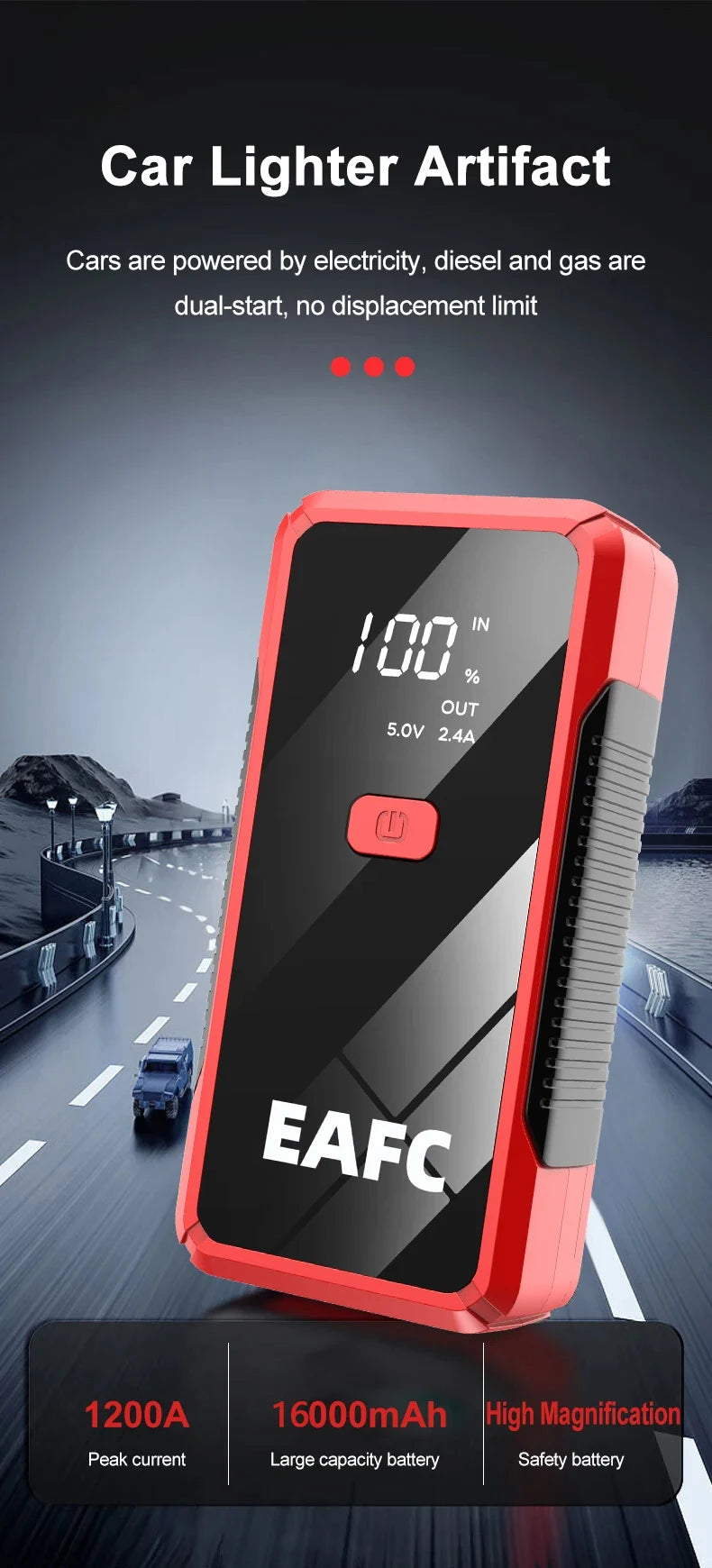 EAFC 12V Auto Starthilfe Powerbank – Tragbarer Jump Starter & Batterie-Booster mit LED-Licht