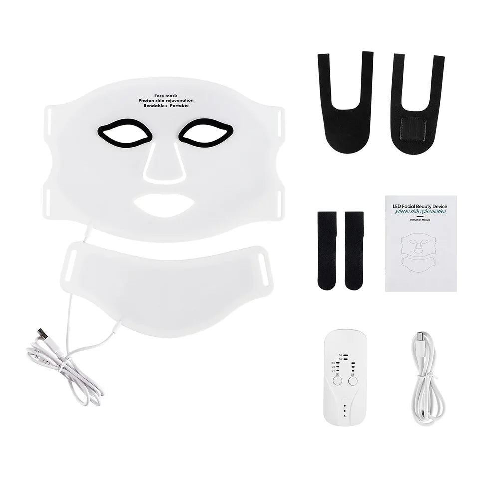 Silikon LED-mask för ansikte med nacke 7-färgers LED-foton rött ljus infraröd terapi flexibel ansiktsmask reparation av hud trådlös användning