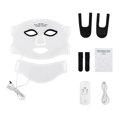 Silikon LED-mask för ansikte med nacke 7-färgers LED-foton rött ljus infraröd terapi flexibel ansiktsmask reparation av hud trådlös användning