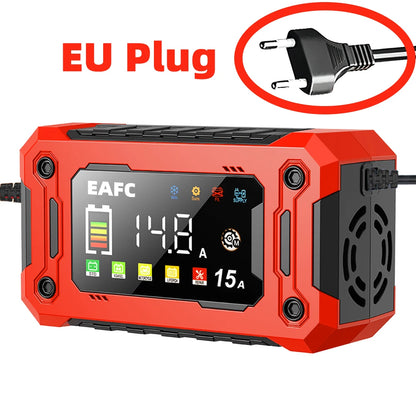 Neueste 12V Auto Batterieladegerät 15A/8A Pulsreparatur Großes Display Smart Charger für Auto Motorrad Bleiakku AGM GEL Batterien
