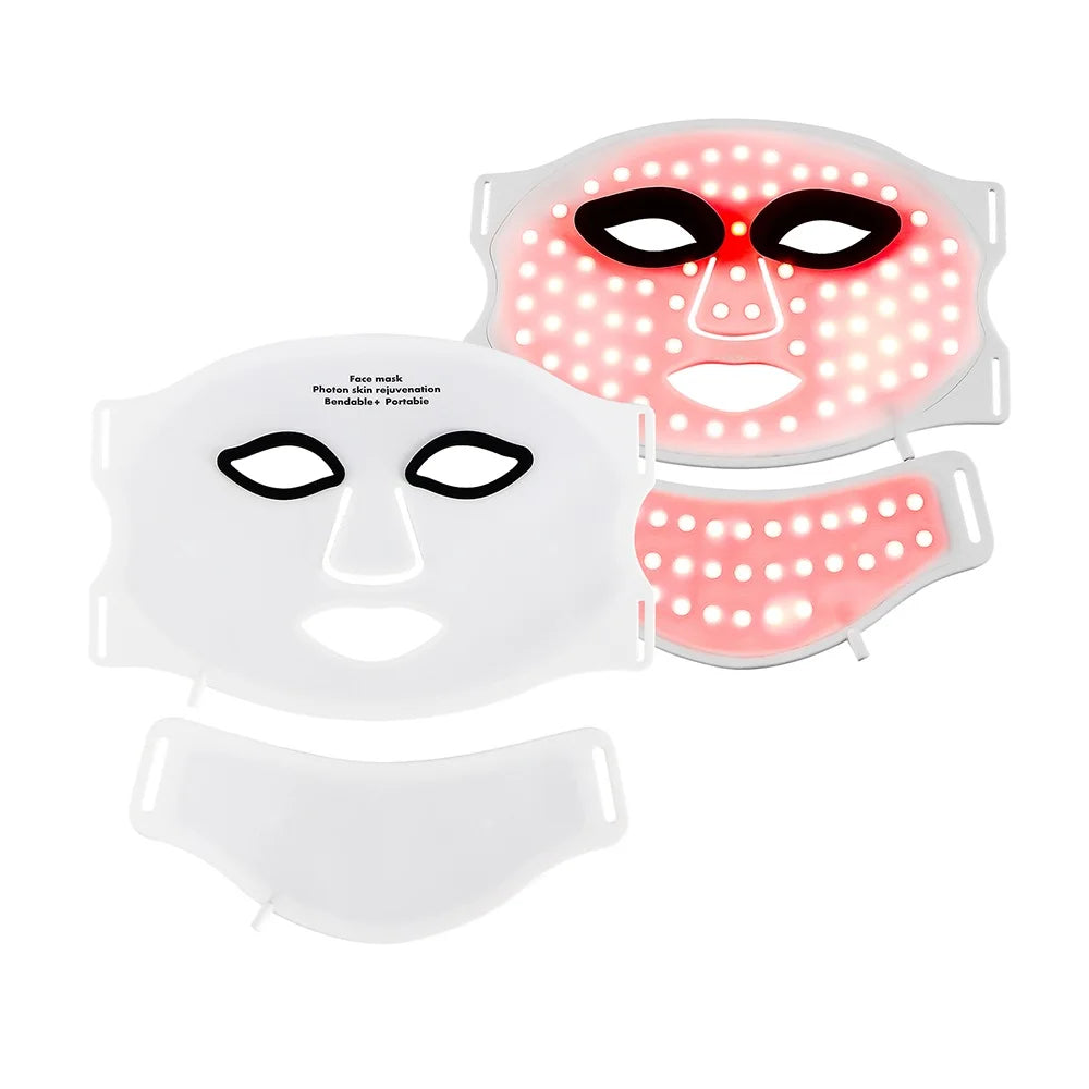 Silikon LED-mask för ansikte med nacke 7-färgers LED-foton rött ljus infraröd terapi flexibel ansiktsmask reparation av hud trådlös användning