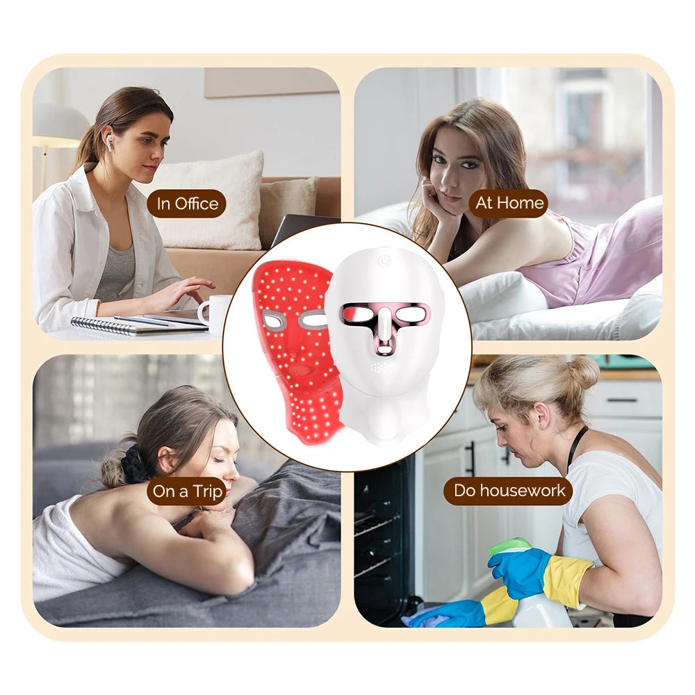 Máscara facial y de cuello LED de 7 colores recargable, máquina de belleza con luz fotónica LED, herramienta para lifting facial y cuidado de la piel