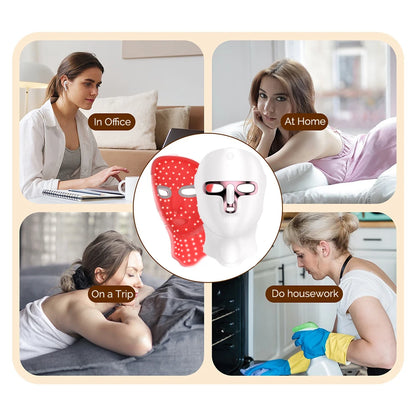 Máscara facial y de cuello LED de 7 colores recargable, máquina de belleza con luz fotónica LED, herramienta para lifting facial y cuidado de la piel