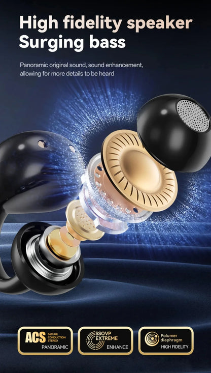 Kabellose Ohrclip-Ohrhörer mit Touchscreen, 144 Sprachen, KI-Echtzeitübersetzung, intelligente Bluetooth-5.4-Earbuds