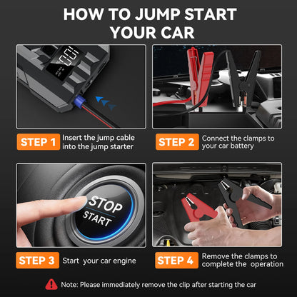BIUBLE Auto Starthilfe 3000A Spitze 25000mAh 12V Batterie Booster Ladegerät Jump Starter Box mit Display