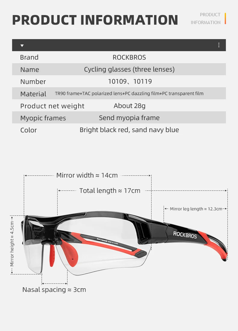 Gafas de ciclismo polarizadas ROCKBROS para hombre, gafas deportivas para carretera, MTB, bicicleta de montaña, protección ocular, 5 lentes