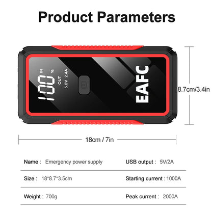 EAFC 12V Auto Starthilfe Powerbank – Tragbarer Jump Starter & Batterie-Booster mit LED-Licht