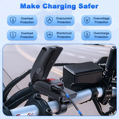 Încărcător USB Type C 60W pentru motocicletă cu adaptor, încărcător rapid USB cu comutator și voltmetru pentru telefon mobil GPS