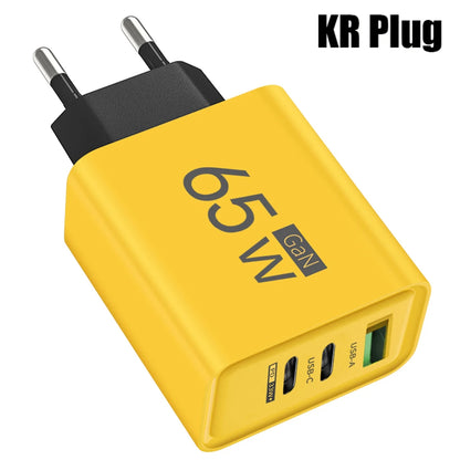 65W GaN USB-laddare 3-port Type C snabbladdning EU/US/KR-kontakt väggladdare för iPhone Samsung Xiaomi QC3.0 telefonladdare adapter