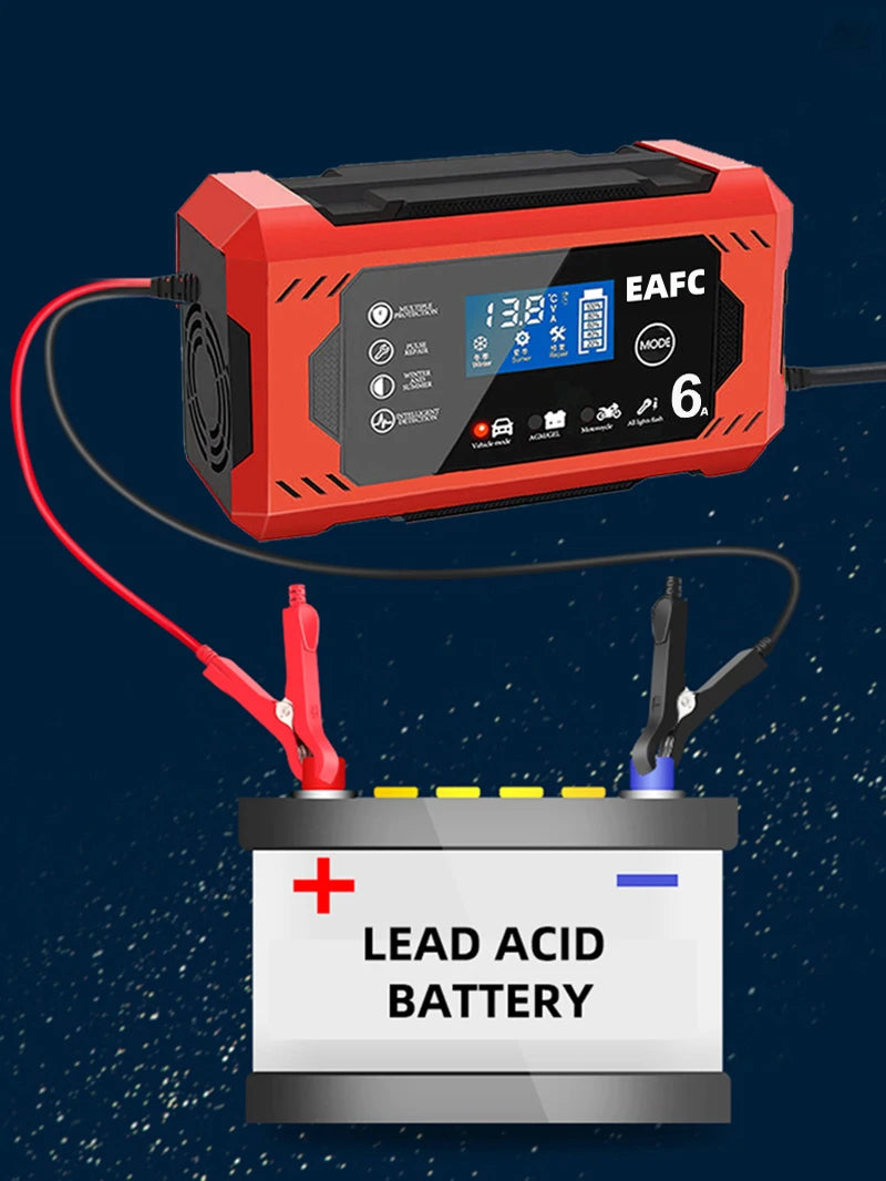 Auto Batterieladegerät 12V 6A intelligent Schnellladung Pulsreparatur Typ Vollauto-Stopp Dual-Modus Bleiakku für Motorrad Lkw