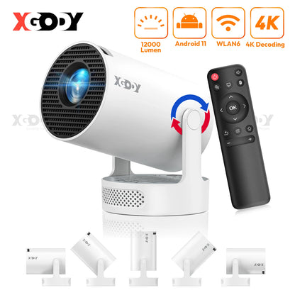 Proiector XGODY 4K HY300 Pro+ cu difuzor încorporat de 5W 1280*720P Android 11 12000 lumeni Wifi6 BT5.4 Proiector portabil outdoor