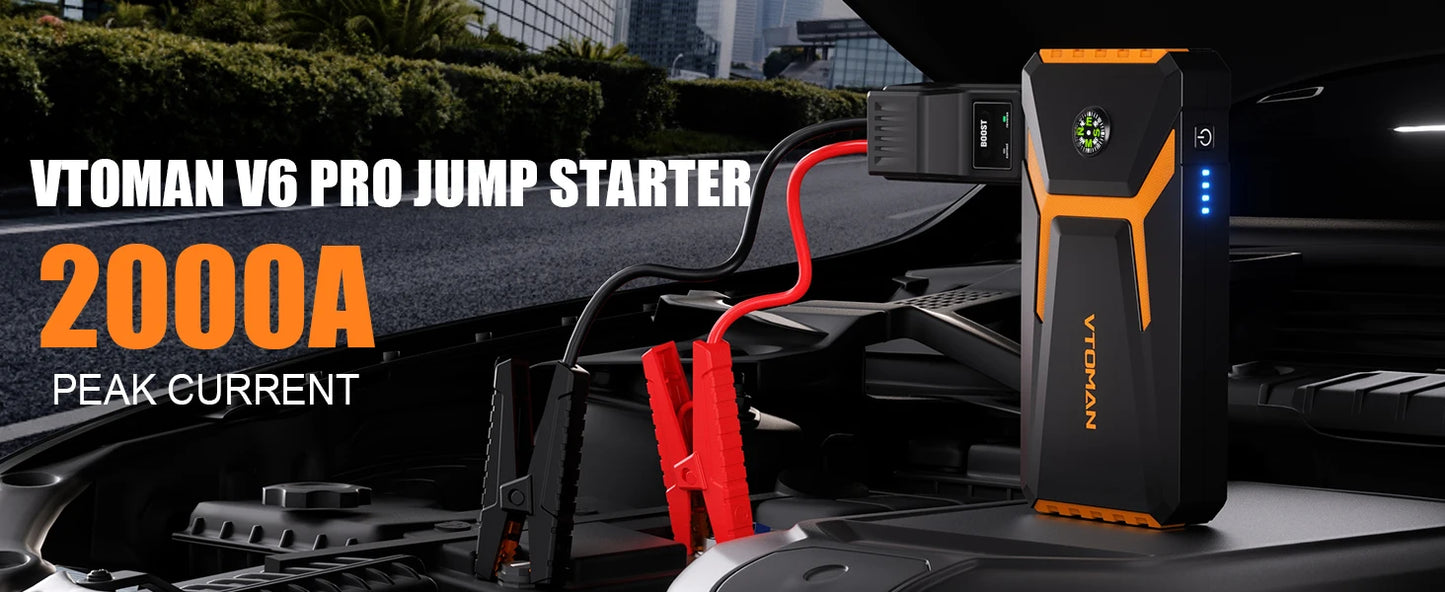 VTOMAN V6 Pro Auto Starthilfe Powerbank 2000A Batterieladegerät Notfall Booster Startgerät Jump Starter