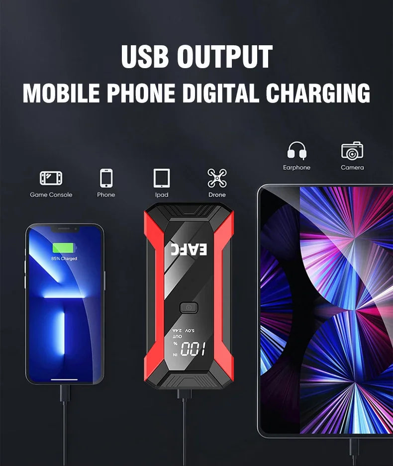 EAFC Auto Starthilfe Powerbank Spitzenstrom 1200A/2000A tragbarer Booster Notfall Batterieladegerät 12V Startgerät