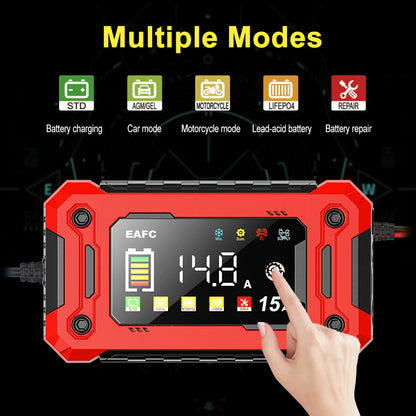 Neueste 12V Auto Batterieladegerät 15A/8A Pulsreparatur Großes Display Smart Charger für Auto Motorrad Bleiakku AGM GEL Batterien