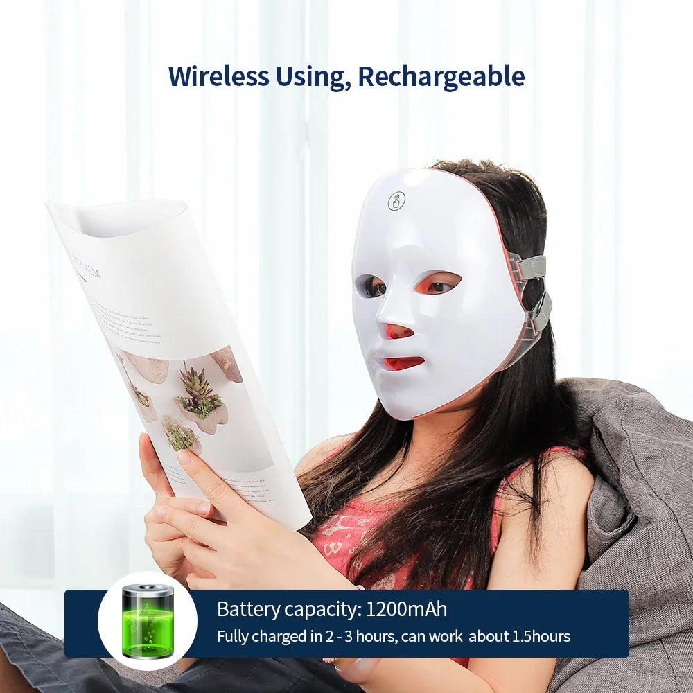 Máscara facial LED de 7 colores con terapia de luz roja para cuello para reafirmar la piel, lifting, antienvejecimiento, bio-luz, belleza, blanqueamiento en casa