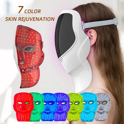 Máscara facial y de cuello LED de 7 colores recargable, máquina de belleza con luz fotónica LED, herramienta para lifting facial y cuidado de la piel