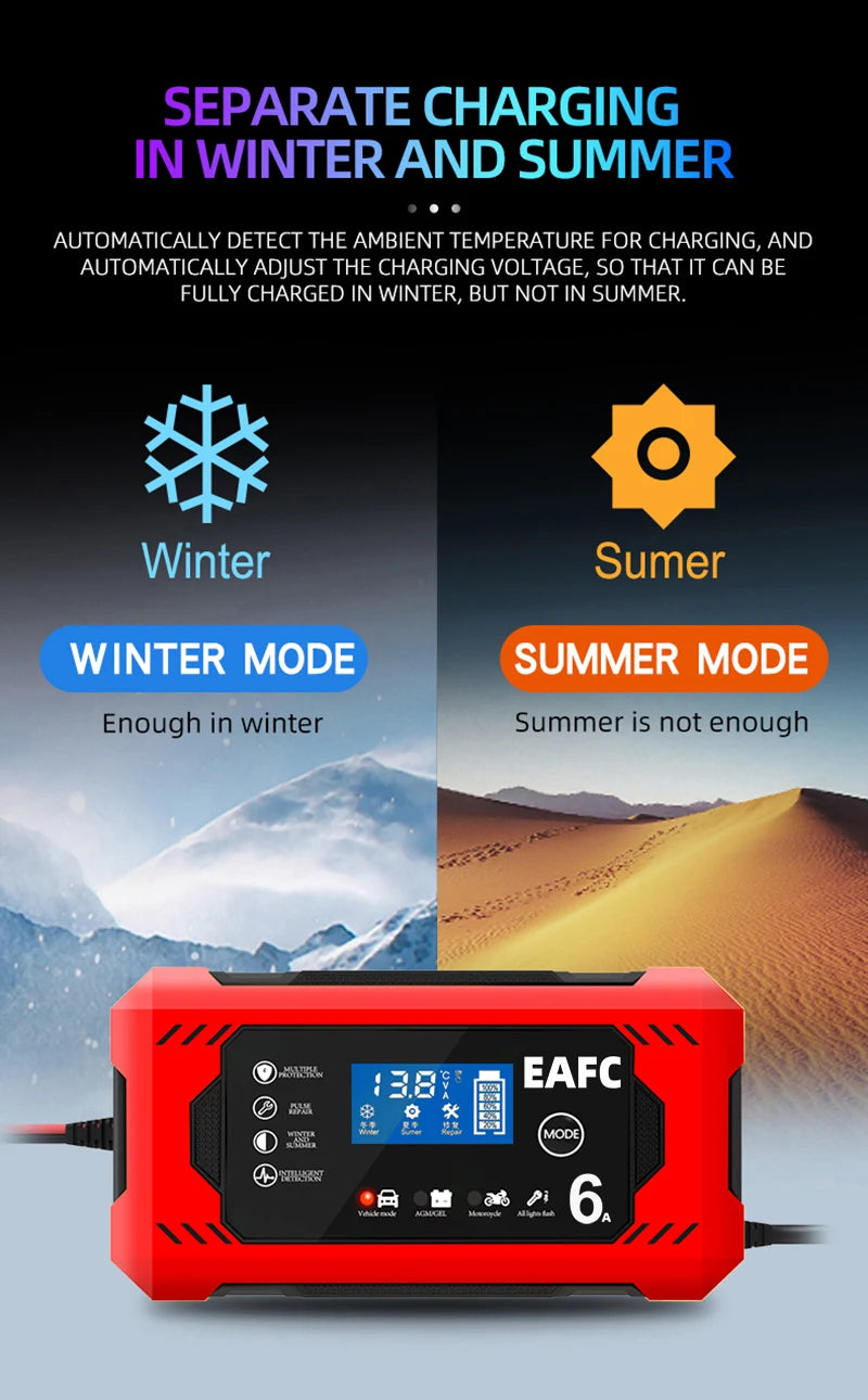 Auto Batterieladegerät 12V 6A intelligent Schnellladung Pulsreparatur Typ Vollauto-Stopp Dual-Modus Bleiakku für Motorrad Lkw