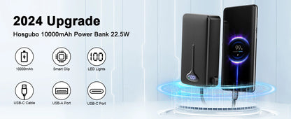 Power Bank FastCharging 10000mAh 22.5W USB-C In Out ,Built-in Cable For IPhone ,Android