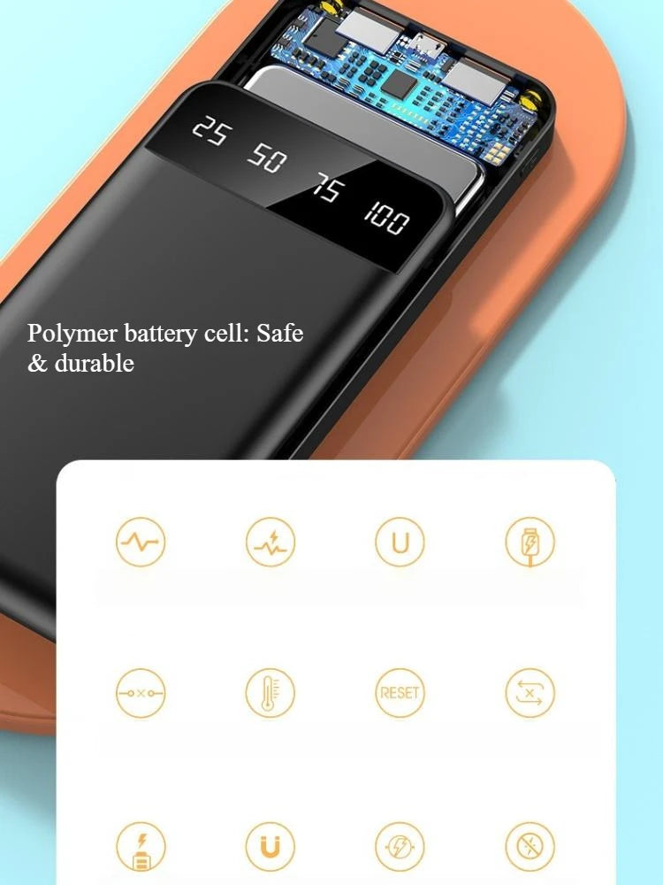 20000mAh Power Bank Černá s integrovaným kabelem 5 zařízení Rychlé nabíjení LED displej