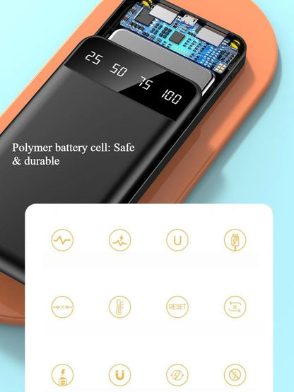 20000mAh Power Bank Černá s integrovaným kabelem 5 zařízení Rychlé nabíjení LED displej