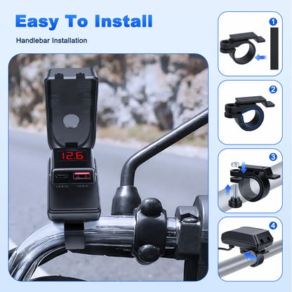 Încărcător USB Type C 60W pentru motocicletă cu adaptor, încărcător rapid USB cu comutator și voltmetru pentru telefon mobil GPS