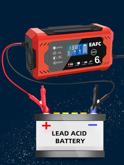 Auto Batterieladegerät 12V 6A intelligent Schnellladung Pulsreparatur Typ Vollauto-Stopp Dual-Modus Bleiakku für Motorrad Lkw