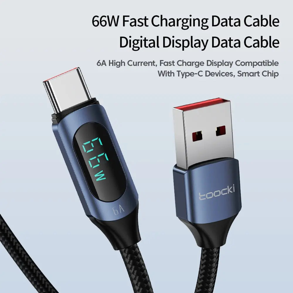 Cable USB Tipo C Toocki 66W Carga rápida Cargador USB A a USB C Cable de pantalla para iPhone 15 Xiaomi POCO F3 Realme Macbook iPad
