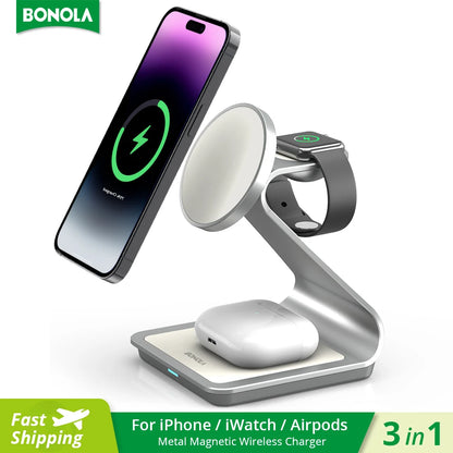 Bonola magnetisk 3 i 1 trådlös laddare för iPhone 17/16/15/13/14/12 30W trådlös laddningsstation för Apple Watch/AirPods Pro