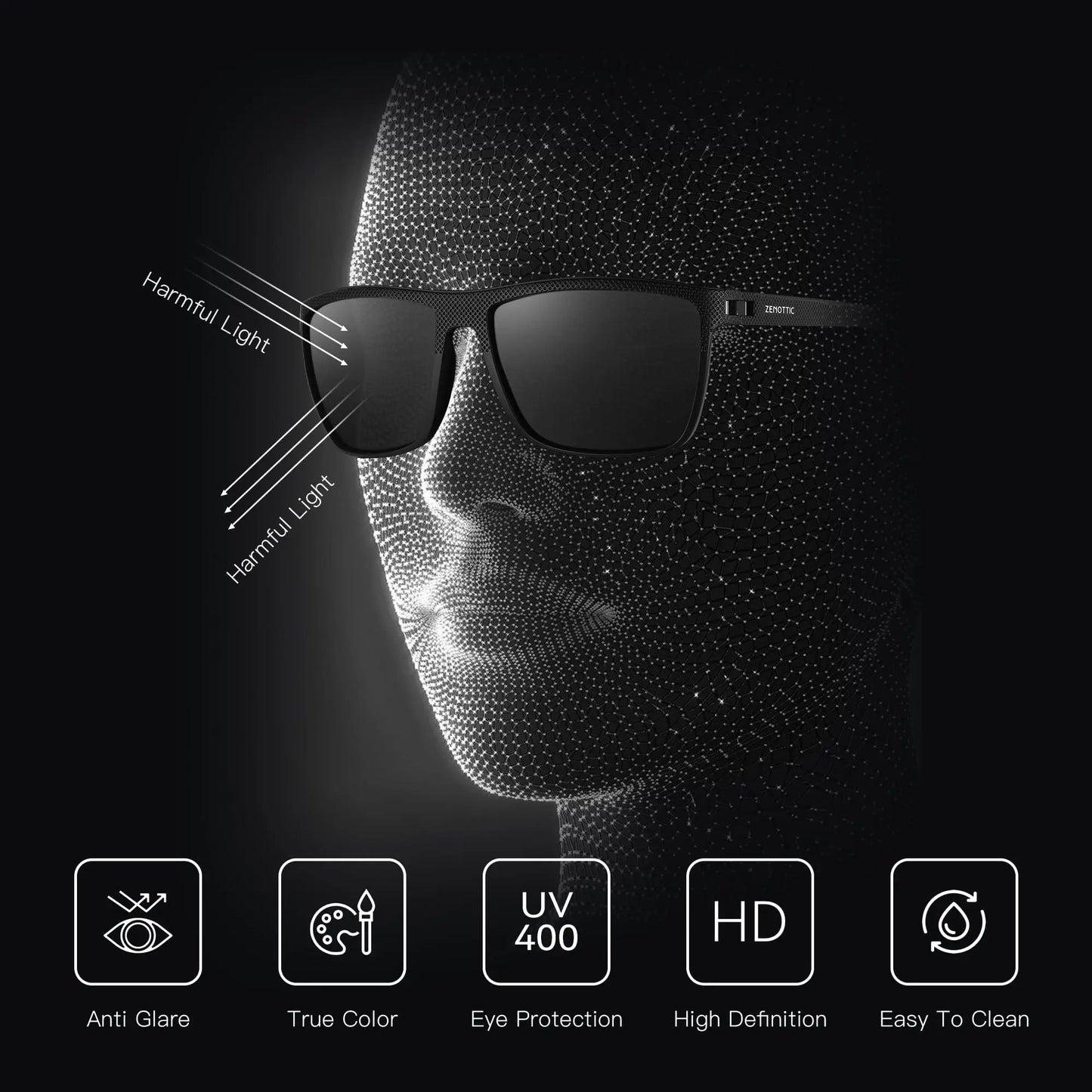 Gafas de sol polarizadas ZENOTTIC para hombre, montura ligera TR90, protección UV400, gafas de sol cuadradas
