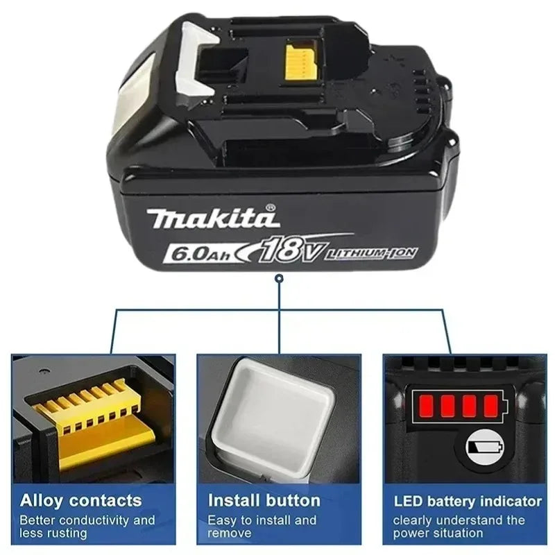 Batería de reemplazo de litio 100% original Makita 9Ah6Ah/5Ah para herramienta Makita 18V + cargador + taladro eléctrico