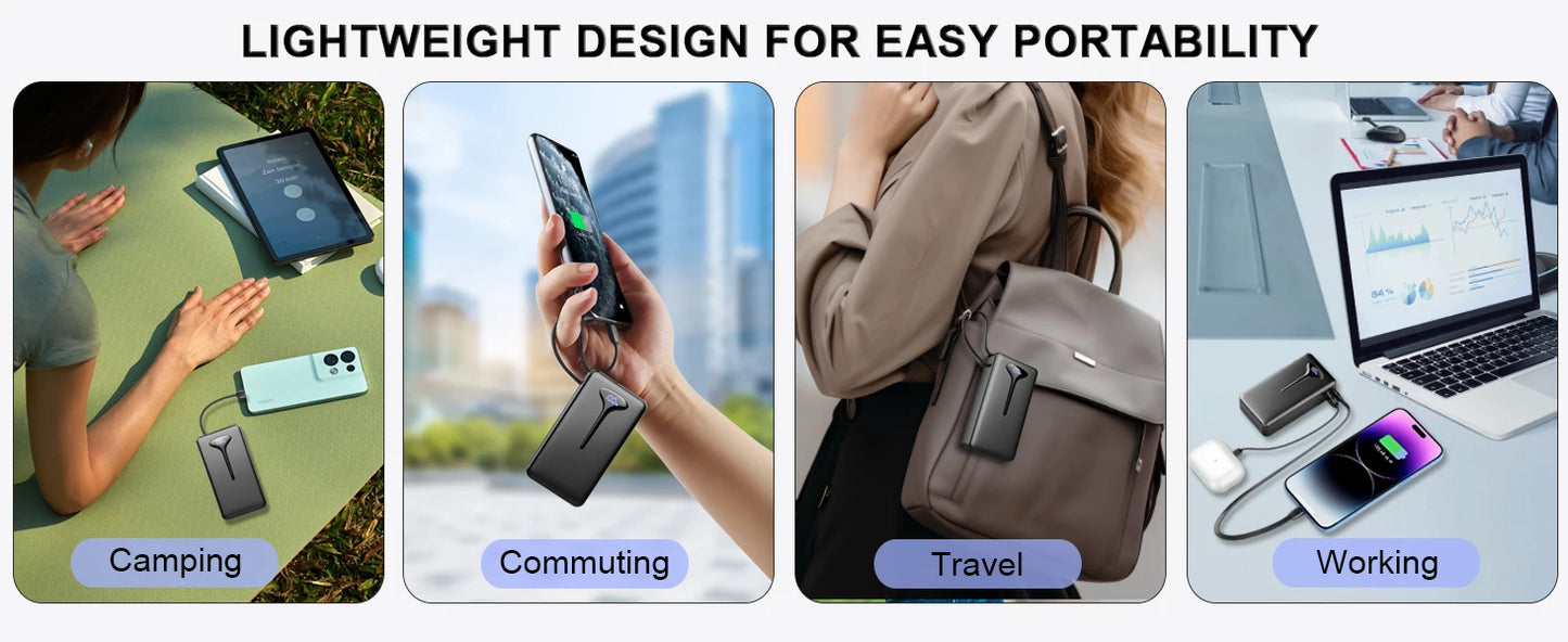 Power Bank FastCharging 10000mAh 22.5W USB-C In Out ,Built-in Cable For IPhone ,Android