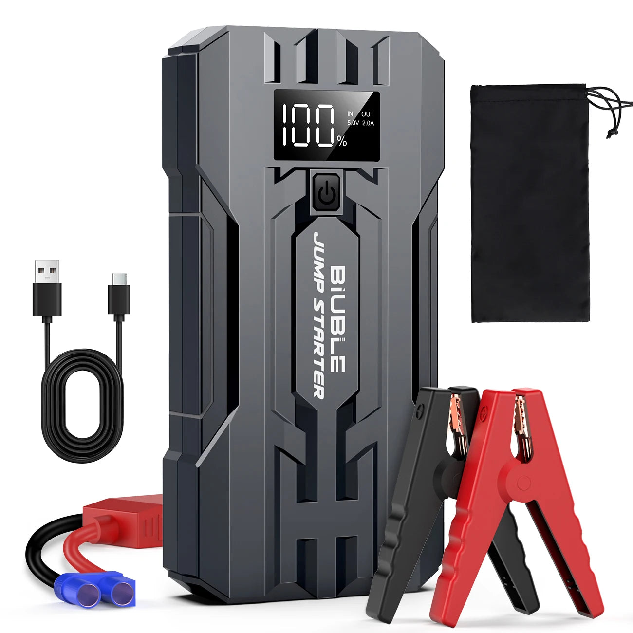 BIUBLE Auto Starthilfe 3000A Spitze 25000mAh 12V Batterie Booster Ladegerät Jump Starter Box mit Display