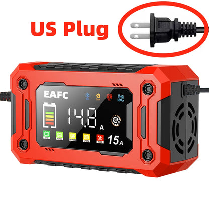 Neueste 12V Auto Batterieladegerät 15A/8A Pulsreparatur Großes Display Smart Charger für Auto Motorrad Bleiakku AGM GEL Batterien