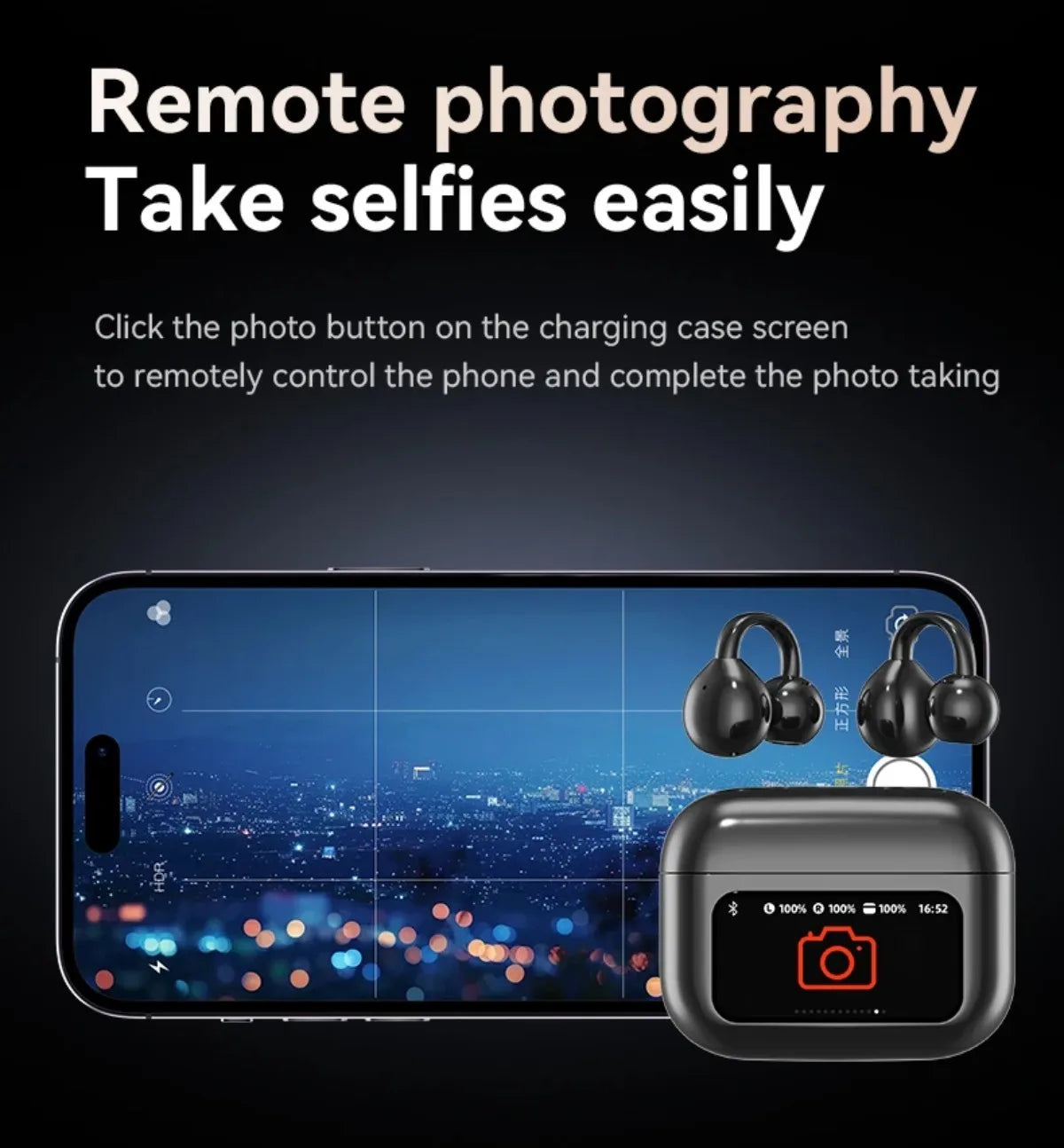 Kabellose Ohrclip-Ohrhörer mit Touchscreen, 144 Sprachen, KI-Echtzeitübersetzung, intelligente Bluetooth-5.4-Earbuds