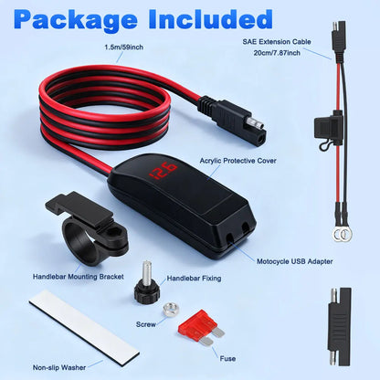 Încărcător USB Type C 60W pentru motocicletă cu adaptor, încărcător rapid USB cu comutator și voltmetru pentru telefon mobil GPS