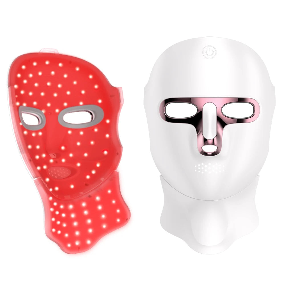 Máscara facial y de cuello LED de 7 colores recargable, máquina de belleza con luz fotónica LED, herramienta para lifting facial y cuidado de la piel