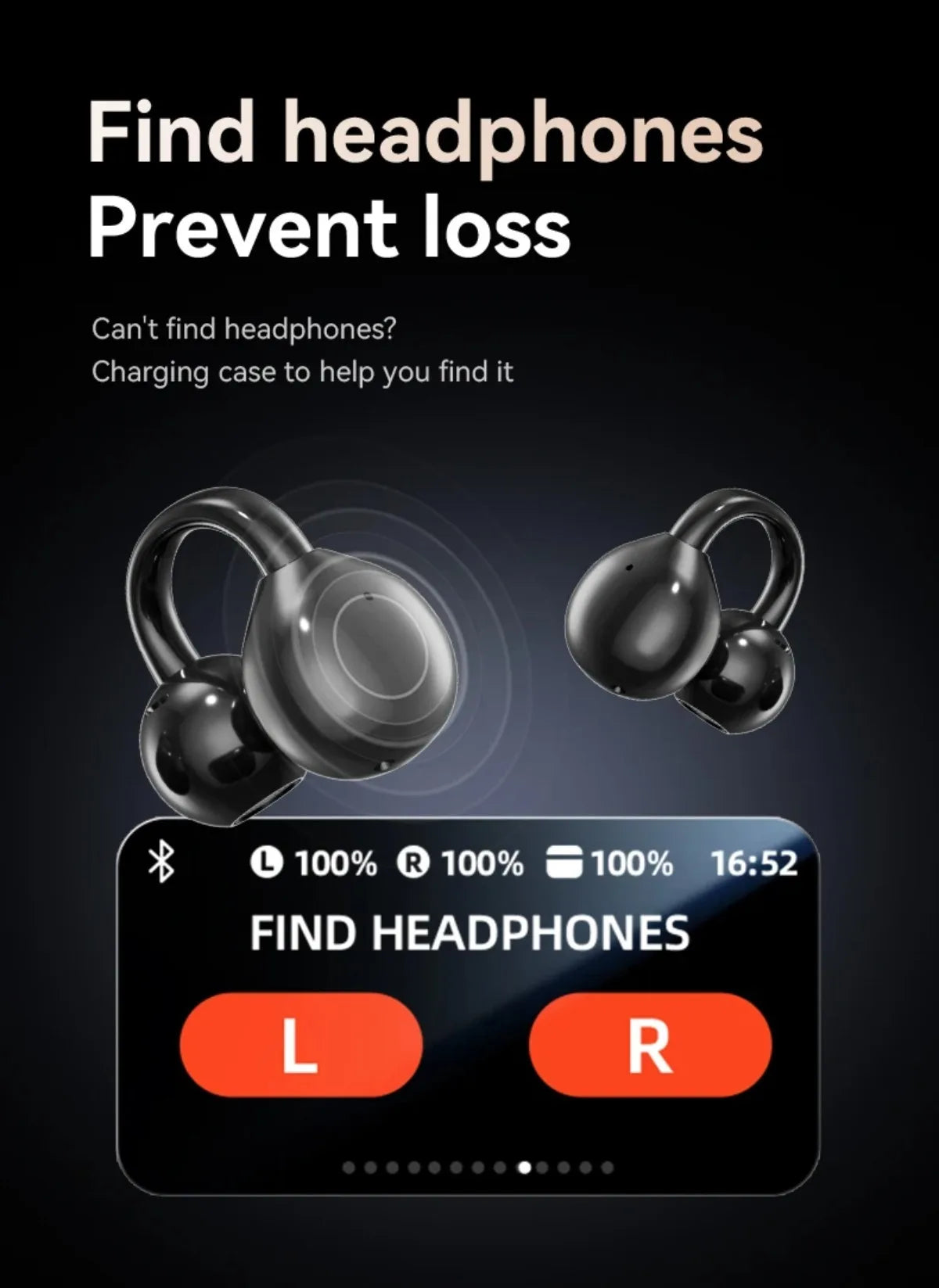 Kabellose Ohrclip-Ohrhörer mit Touchscreen, 144 Sprachen, KI-Echtzeitübersetzung, intelligente Bluetooth-5.4-Earbuds