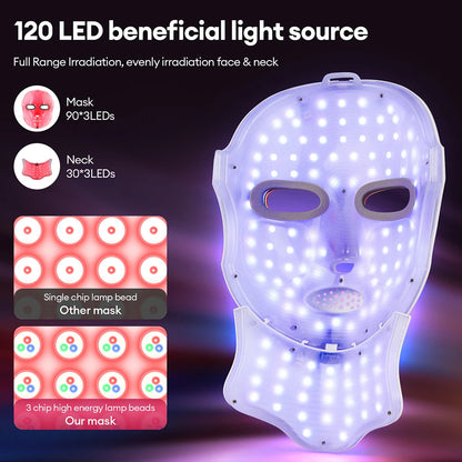 Máscara facial y de cuello LED de 7 colores recargable, máquina de belleza con luz fotónica LED, herramienta para lifting facial y cuidado de la piel