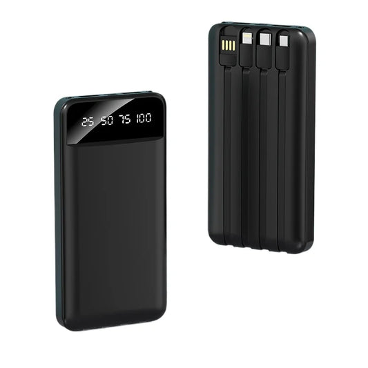 20000mAh Powerbank svart med integrert kabel 5 enheter Rask lading LED-skjerm