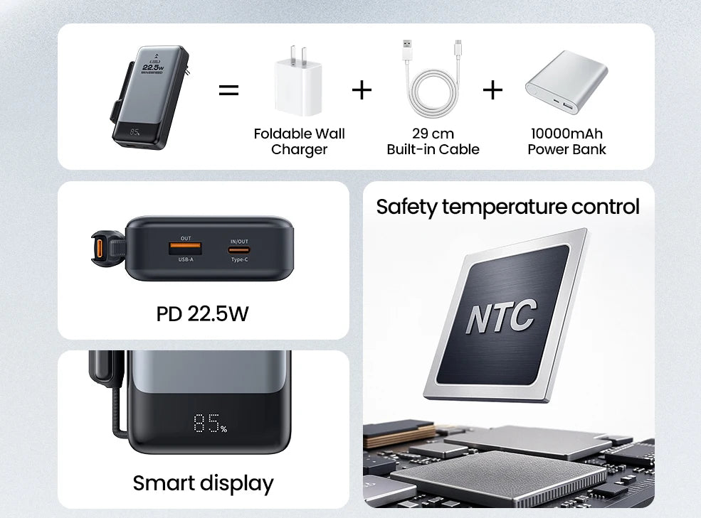 Powerbank 10000mAh 22,5W Rask lader for smarttelefon