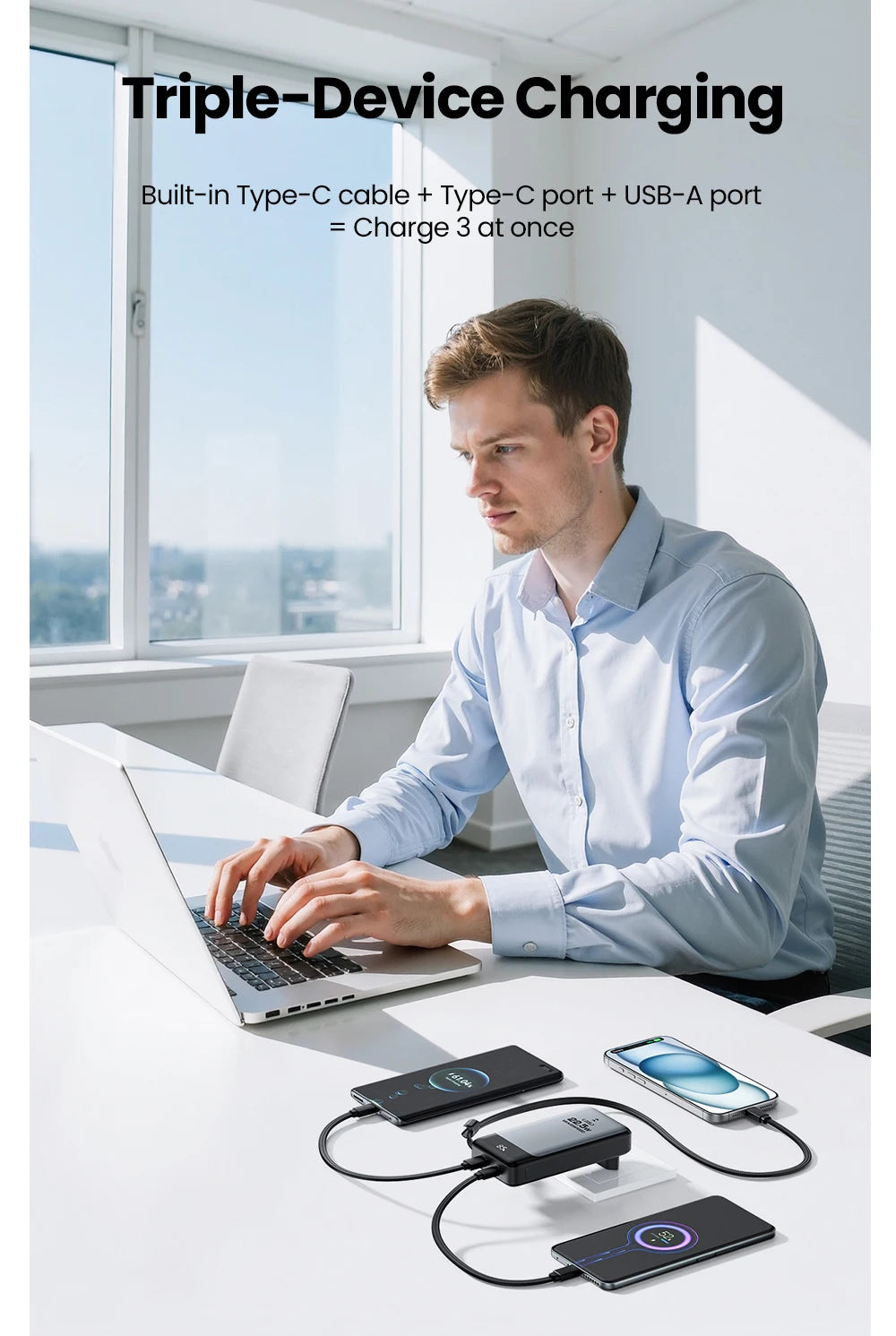 Powerbank 10000mAh 22,5W Rask lader for smarttelefon