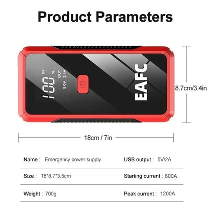 EAFC 12V Auto Starthilfe Powerbank – Tragbarer Jump Starter & Batterie-Booster mit LED-Licht