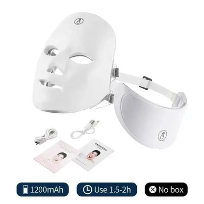 Máscara facial LED de 7 colores con terapia de luz roja para cuello para reafirmar la piel, lifting, antienvejecimiento, bio-luz, belleza, blanqueamiento en casa