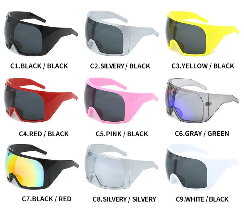 Gafas de sol punk oversize con escudo para mujer y hombre, montura grande 2025, marca de lujo, gafas de sol steampunk para damas, gafas deportivas UV400