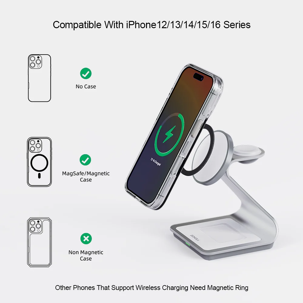 Bonola magnetisk 3 i 1 trådlös laddare för iPhone 17/16/15/13/14/12 30W trådlös laddningsstation för Apple Watch/AirPods Pro