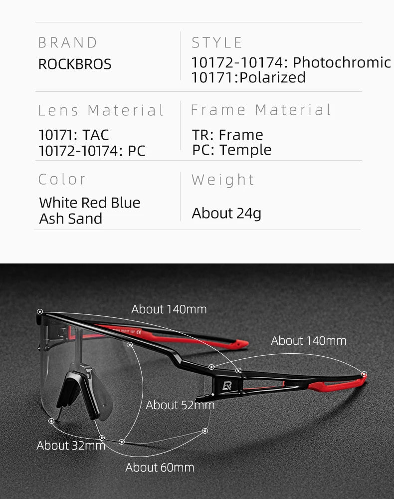Gafas de ciclismo ROCKBROS fotocromáticas, protección ocular, gafas deportivas para bicicleta, a prueba de viento, para exteriores